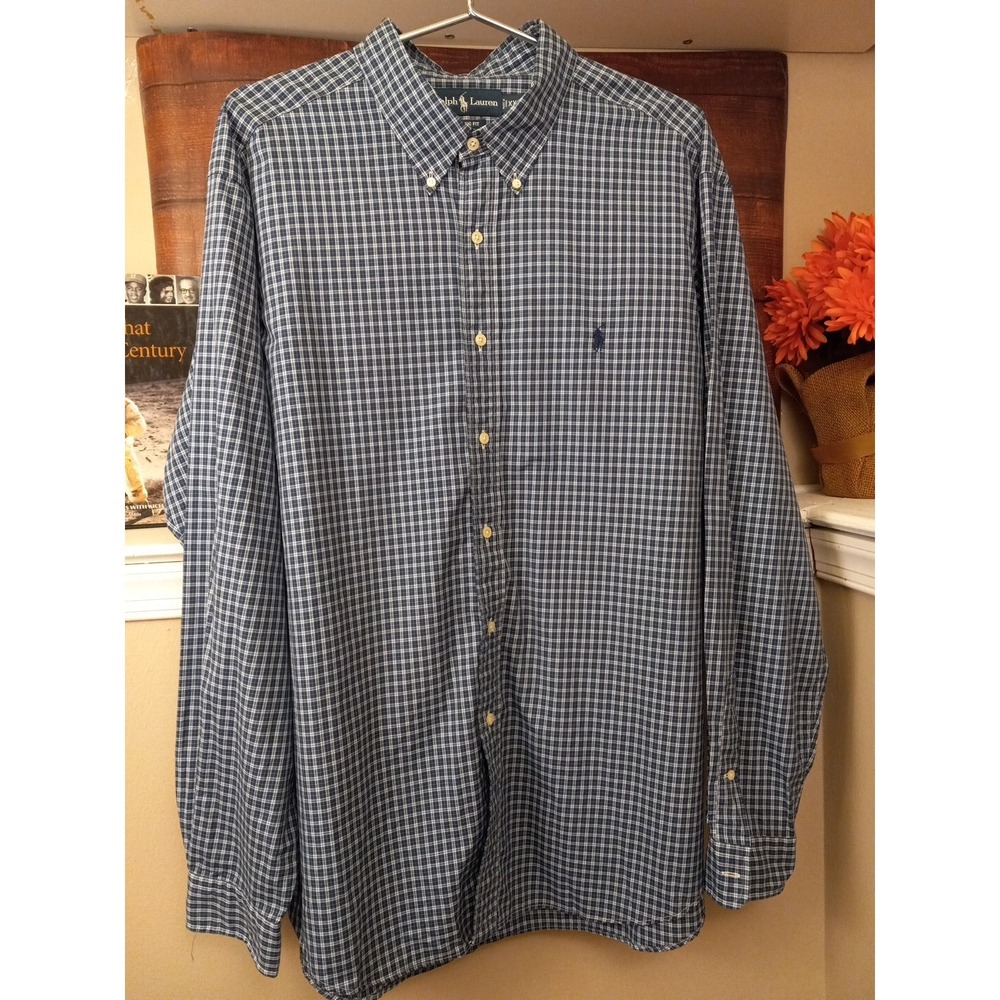 Ralph Lauren Men Classic Fit Blue Plaid Long Sleeve Button Down Shirt Size XXL